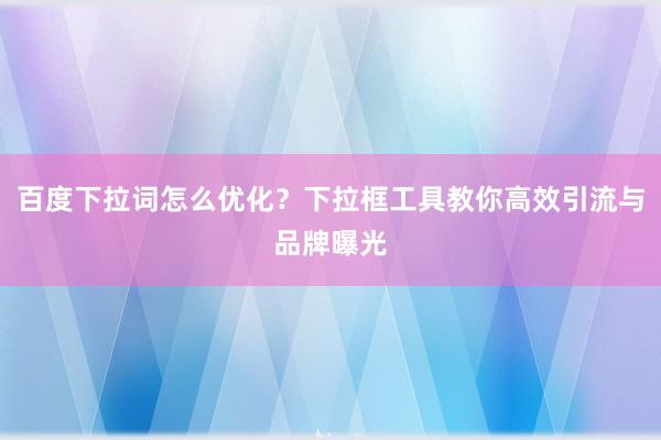 百度下拉词怎么优化？下拉框工具教你高效引流与品牌曝光